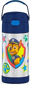 Thermos Garrafa térmica infantil Funtainer com canudo, aço inoxidável, 355 ml, Blue Paw Patrol