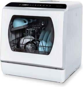 Hermitlux Máquinas de lavar louça de bancada, 5 programas de lavagem portátil com tanque de água embutido de 5 litros para porta de vidro

